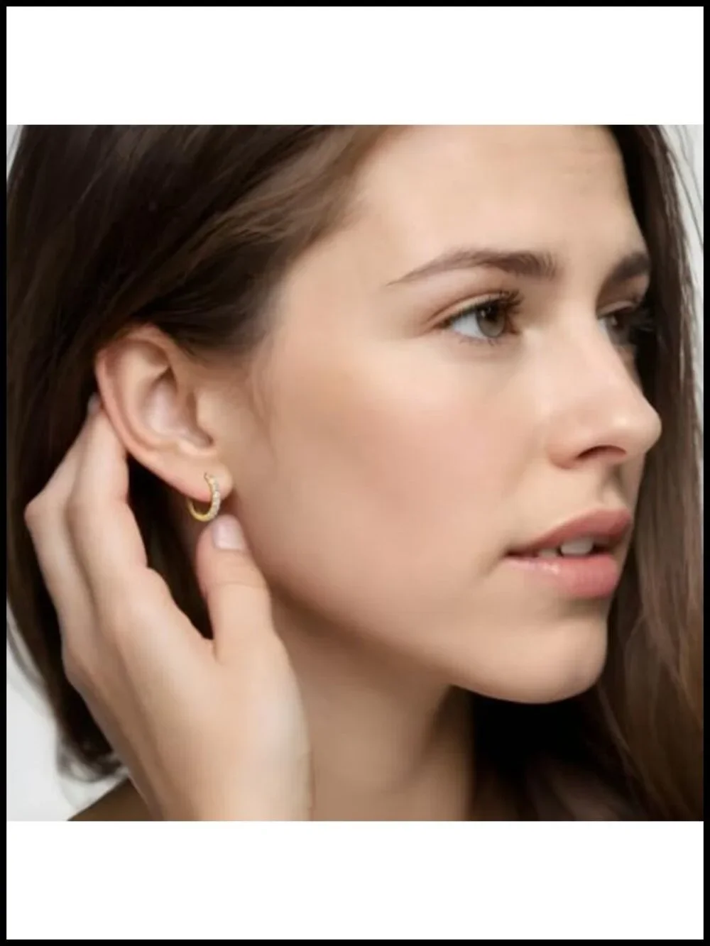 14k Gold Plated Hoop Earrings for Women with Cubic Zirconia - Half Pavé Huggie